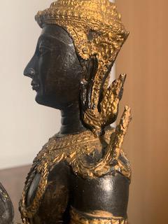Large & Heavy Vintage Thai Teppanom Temple Guardian Angel Buddha Gilded Statue Figurine