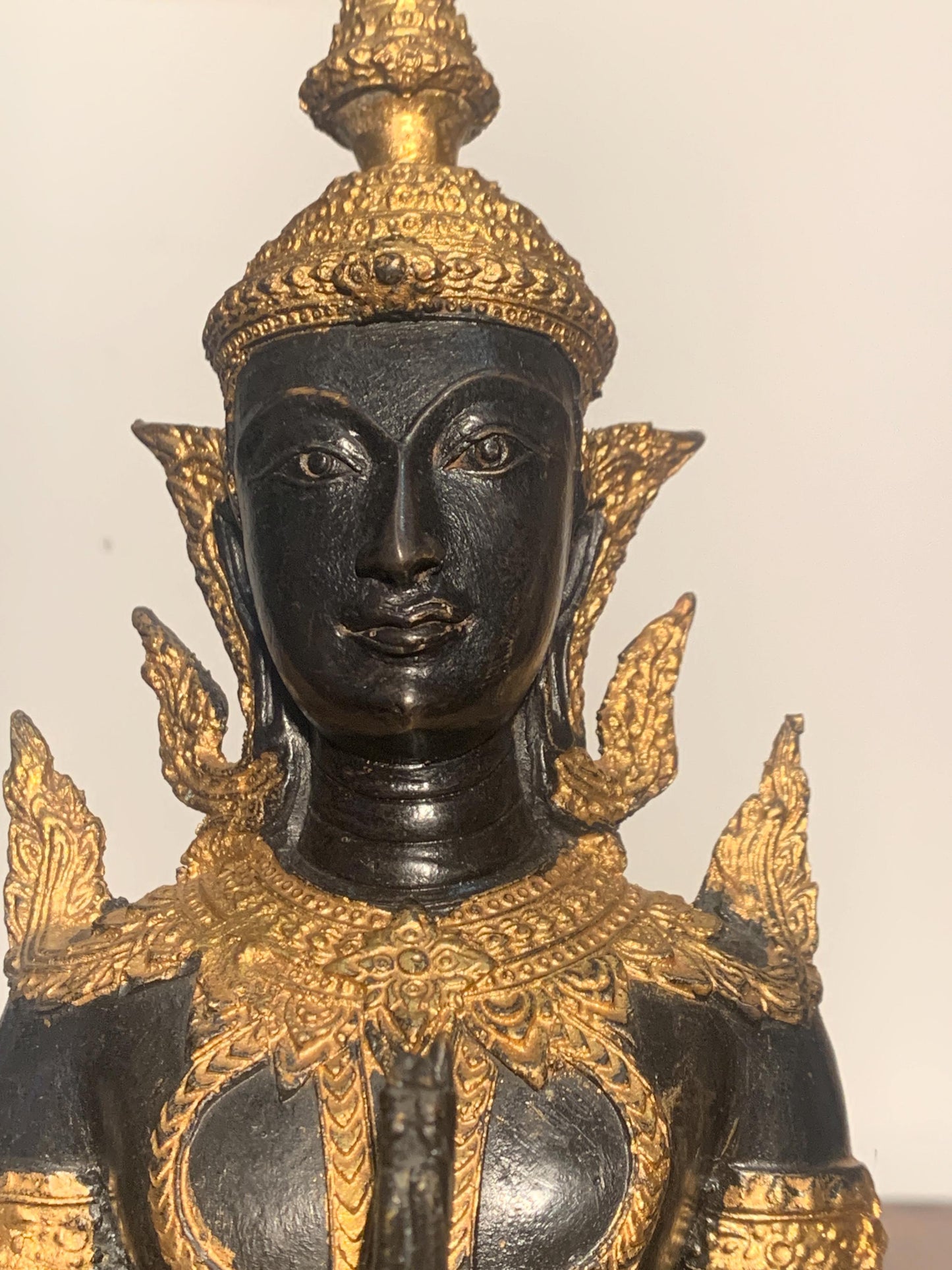 Large & Heavy Vintage Thai Teppanom Temple Guardian Angel Buddha Gilded Statue Figurine