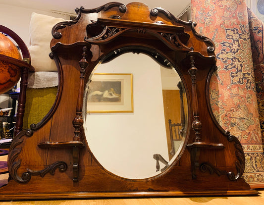 Antique Victorian Art Nouveau (1890-1910) Mahogany Over-Mantle Mirror.