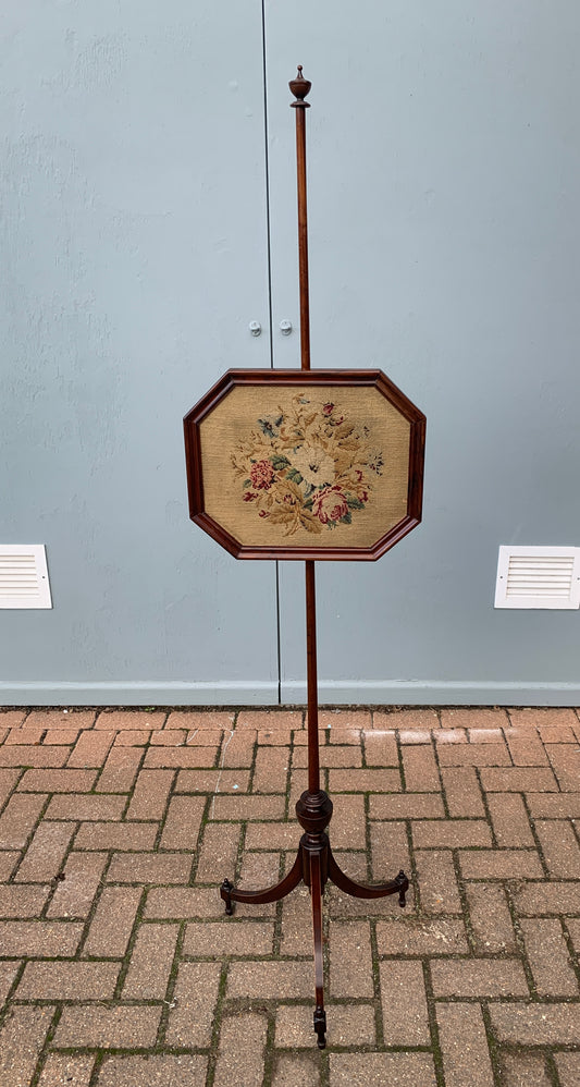 Antique Regency-Period (1820)Rosewood Pole Screen, Needlepoint Tapestry Panel.