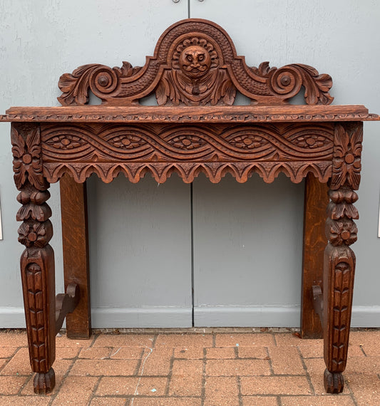 1860's Antique Victorian Carved Oak Console Hall Table with Green Man Motif