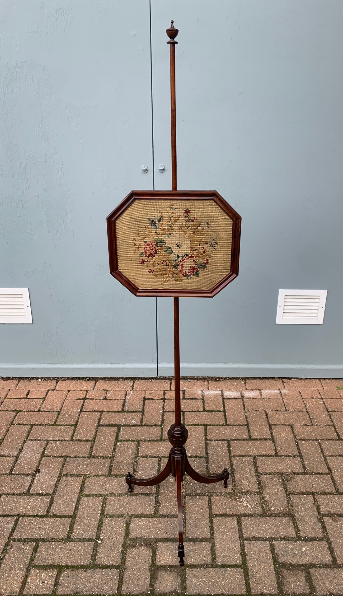 Antique Regency-Period (1820)Rosewood Pole Screen, Needlepoint Tapestry Panel.