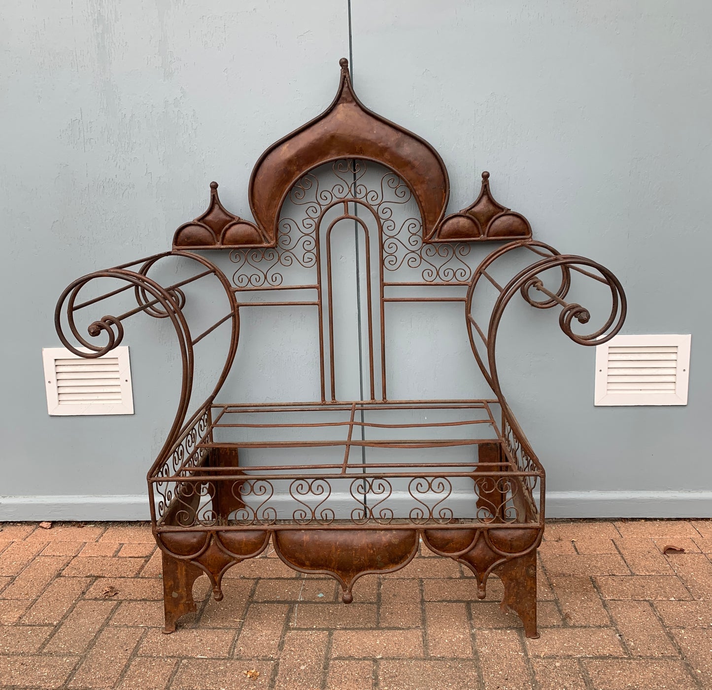 Grand Vintage Moorish Wrought Metal Window Settee or Architectural Garden Bench