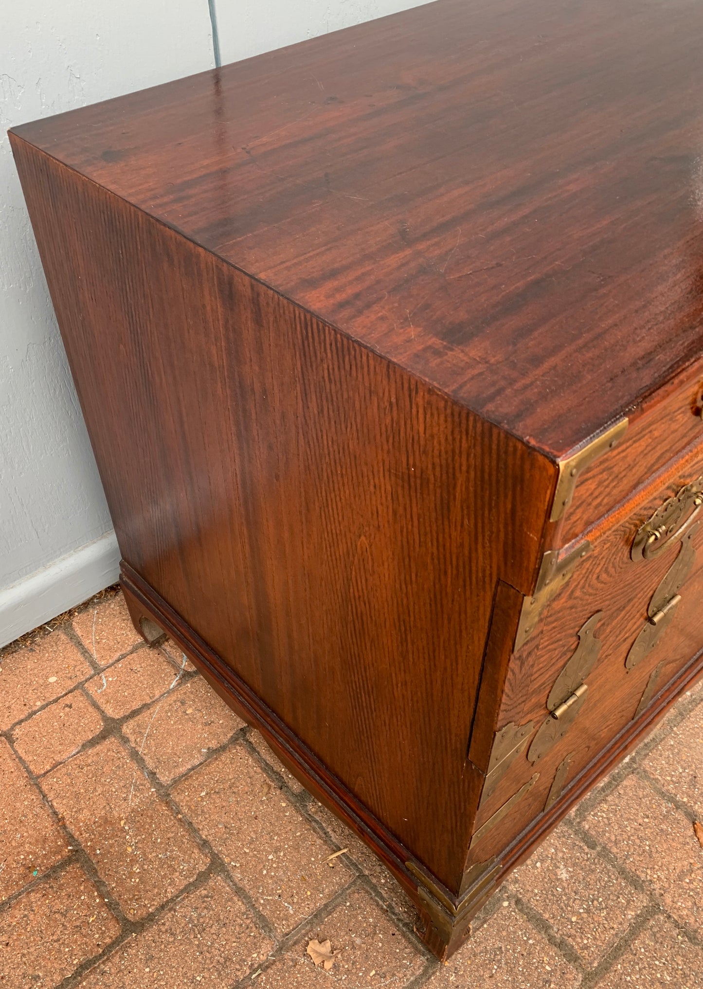 Antique Korean Bandaji / Tansu Chest with Working Fish Lock and Hanji Calligraphy Lining