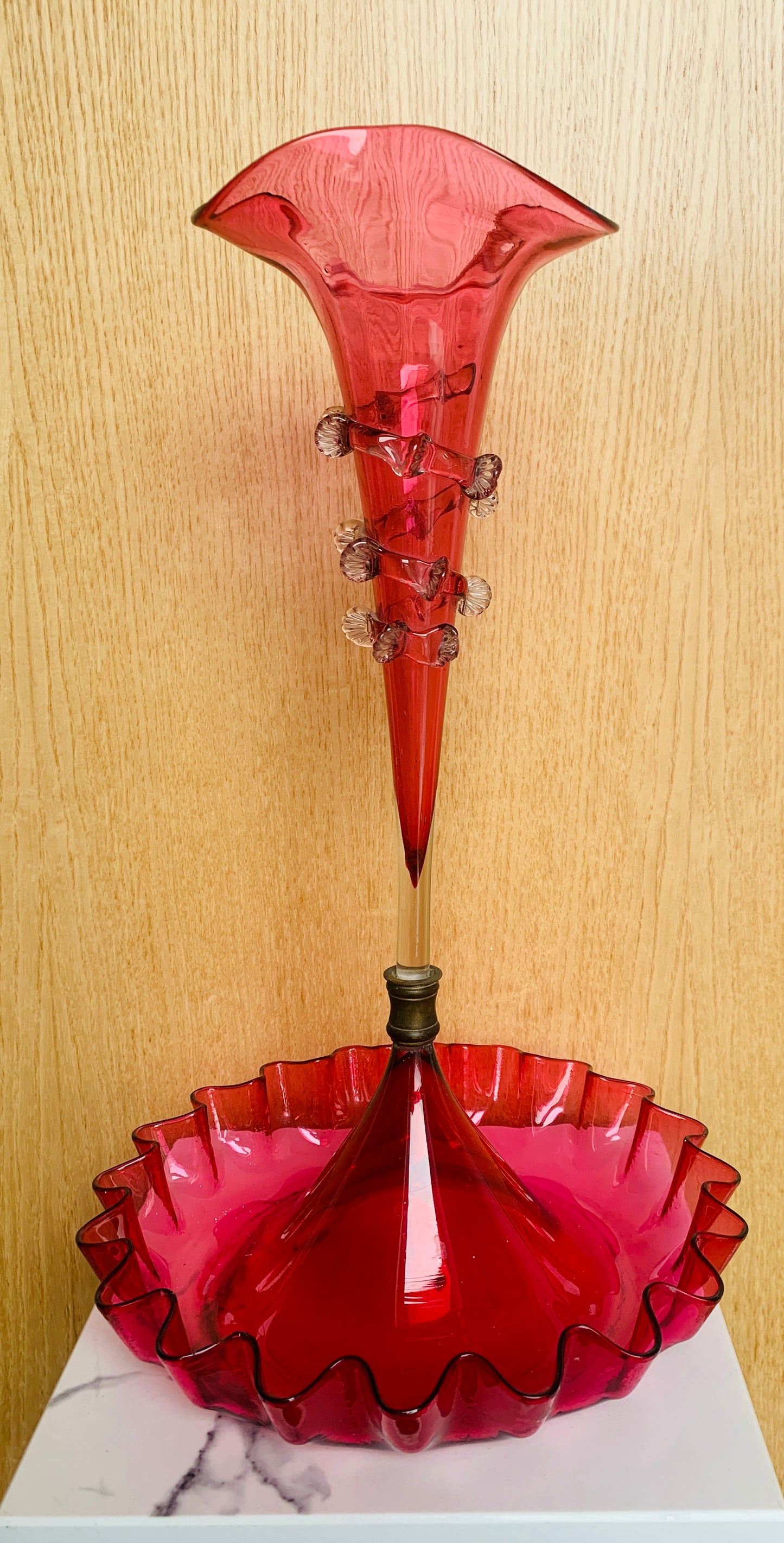 Antique Victorian 1880's Ruby / Cranberry Glass Epergne Table Centrepiece