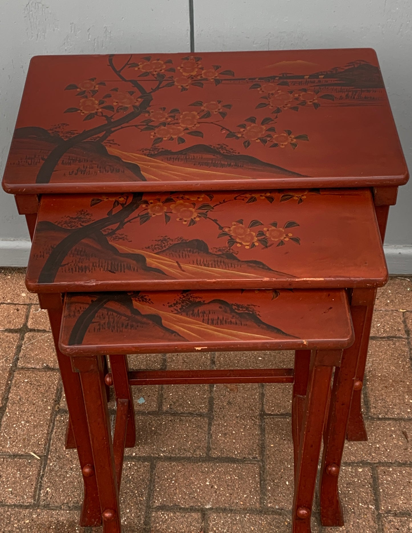 Antique Nest of 3 Occasional Side Tables, Oriental, Japanned, Victorian, C.1900