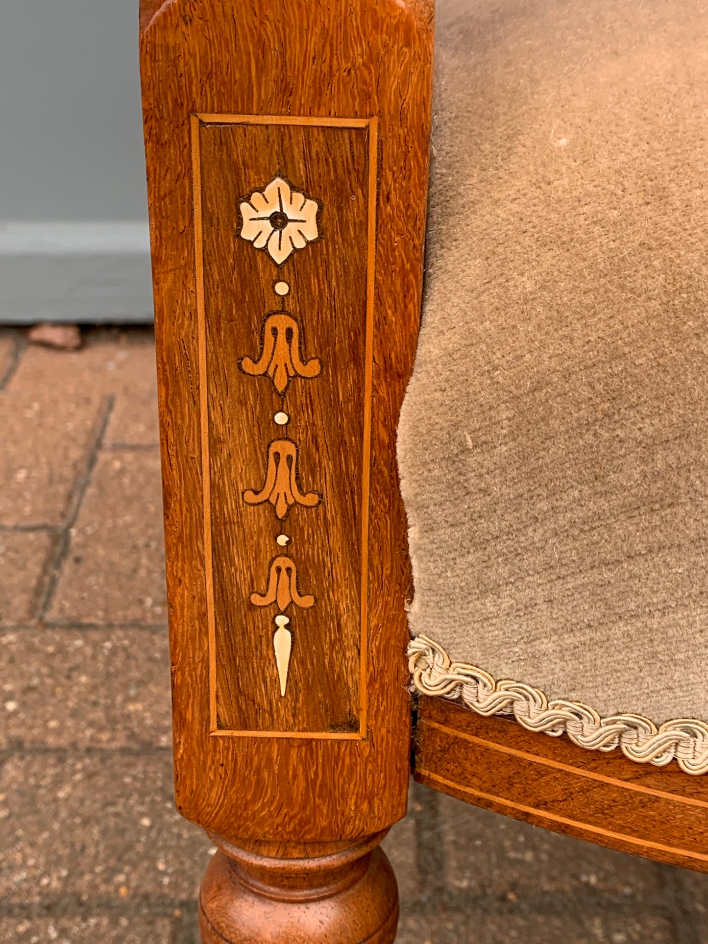 Victorian Walnut Parlour Two Seater Settee on Castors, Marquetry Inlay