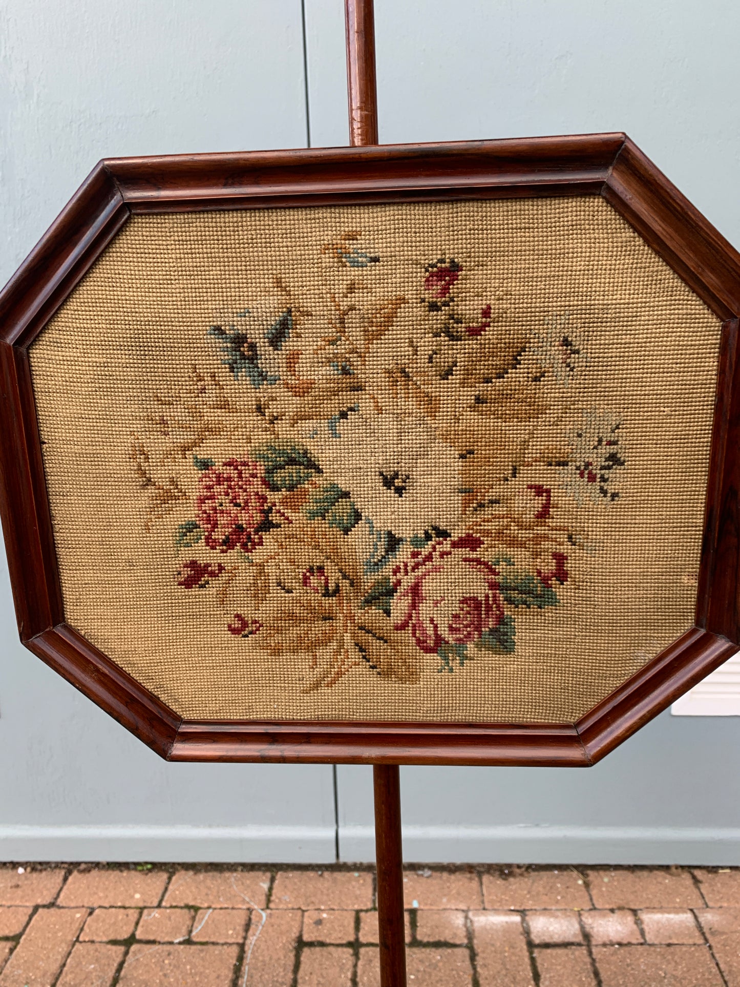 Antique Regency-Period (1820)Rosewood Pole Screen, Needlepoint Tapestry Panel.