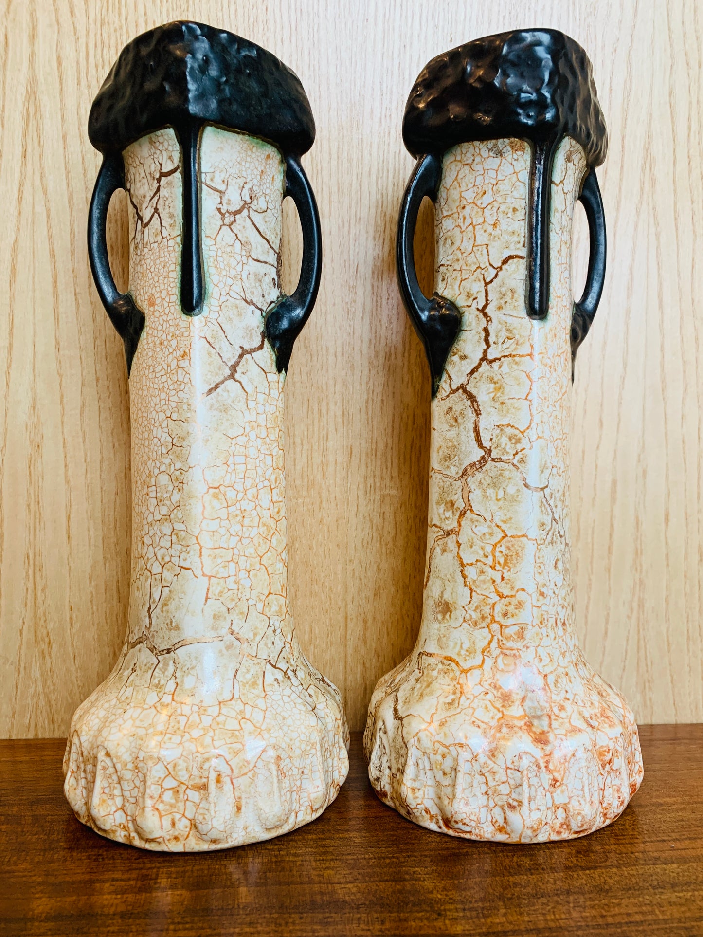 Pair of Antique Art Deco, Ditmar Urbach 'Alienware' Double Handled Vases