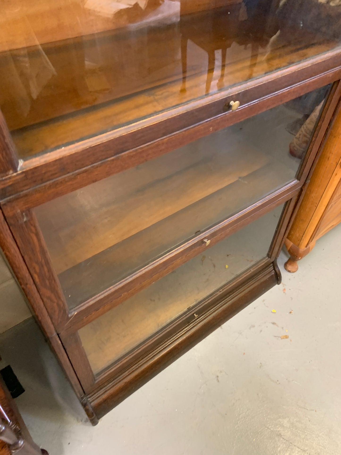 Antique Gunn, Four Stack Waterfall Oak Sectional Barristers Bookcases