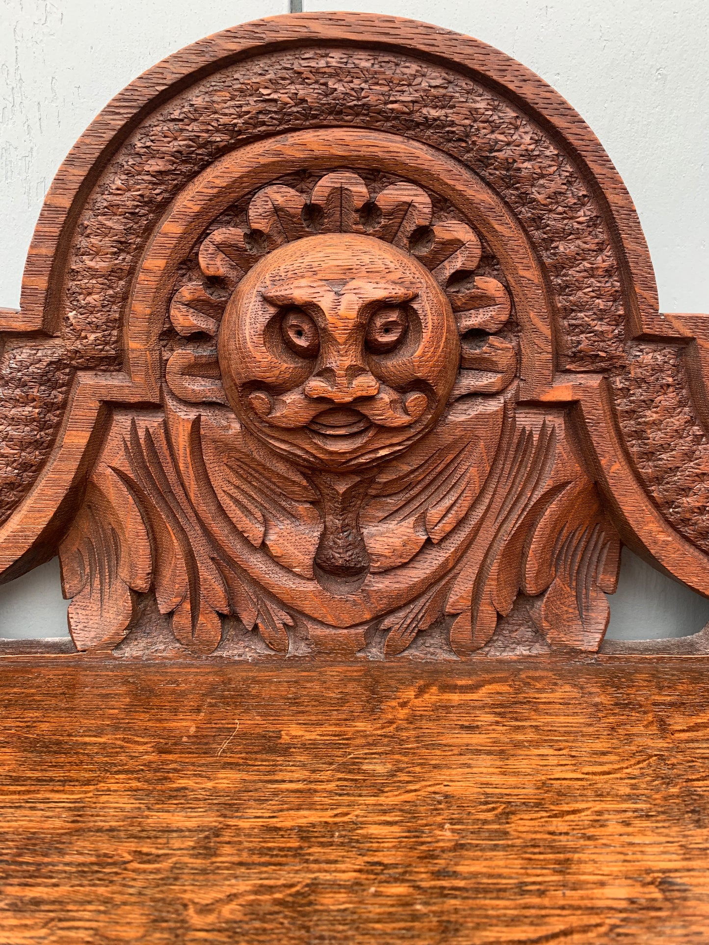 1860's Antique Victorian Carved Oak Console Hall Table with Green Man Motif