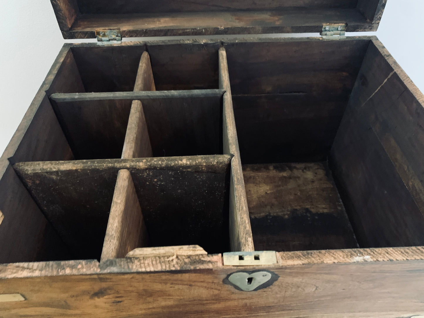 19th Victorian Brass Bound Teak Wood Campaign Chest, Liquor Box