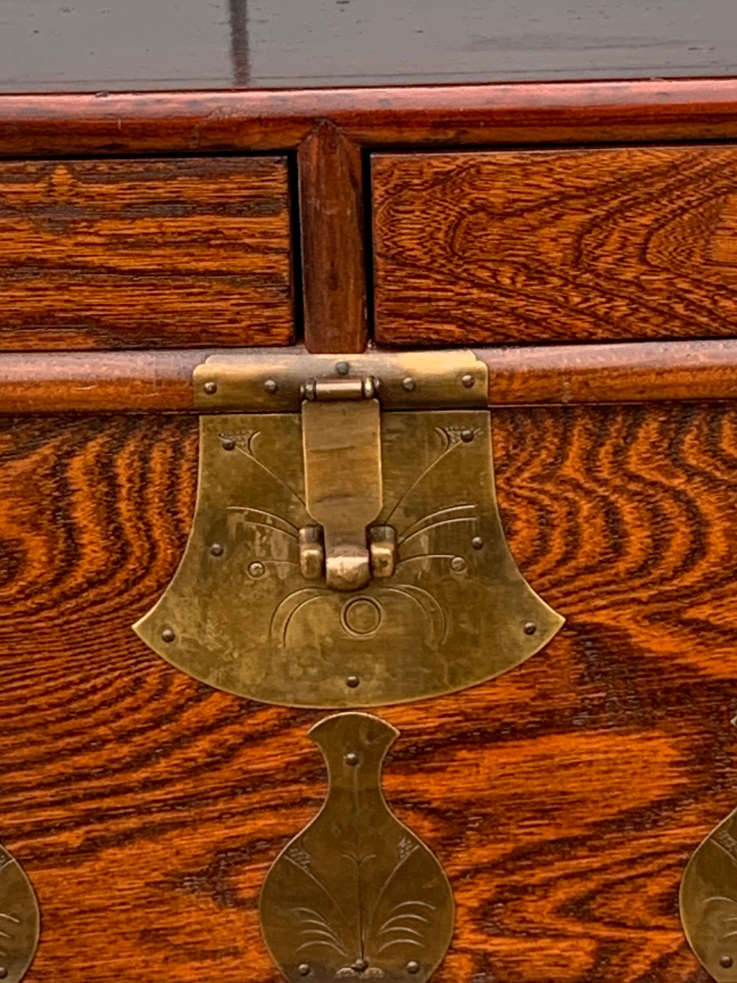 Antique Korean Bandaji / Tansu Chest with Working Fish Lock and Hanji Calligraphy Lining