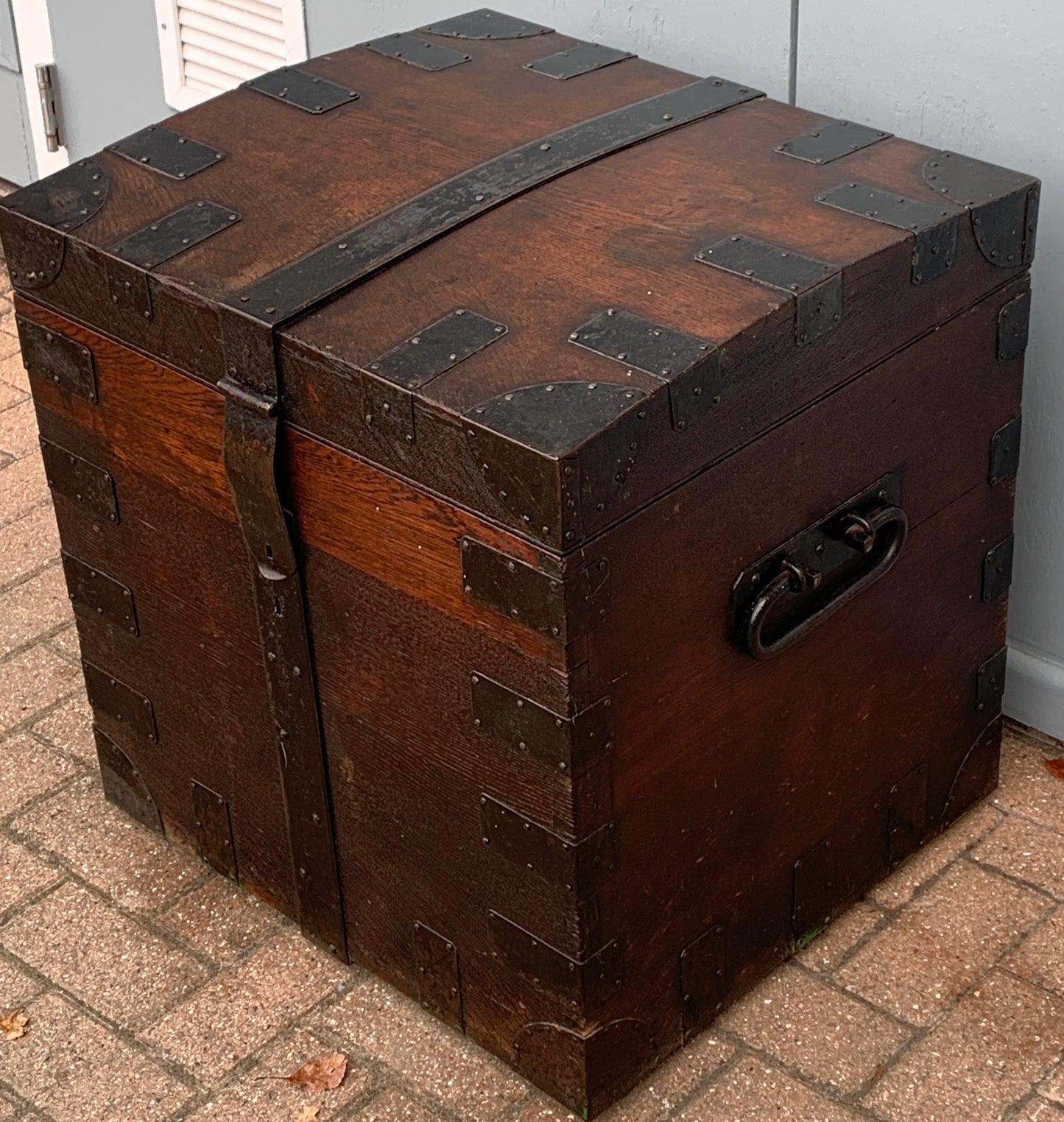 Antique English, Oak and Bound Iron Storage Trunk, Silver Chest, Campaign Chest, c 1800's.