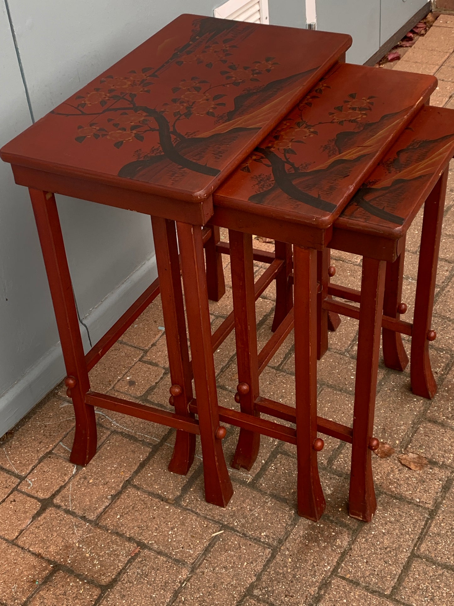 Antique Nest of 3 Occasional Side Tables, Oriental, Japanned, Victorian, C.1900
