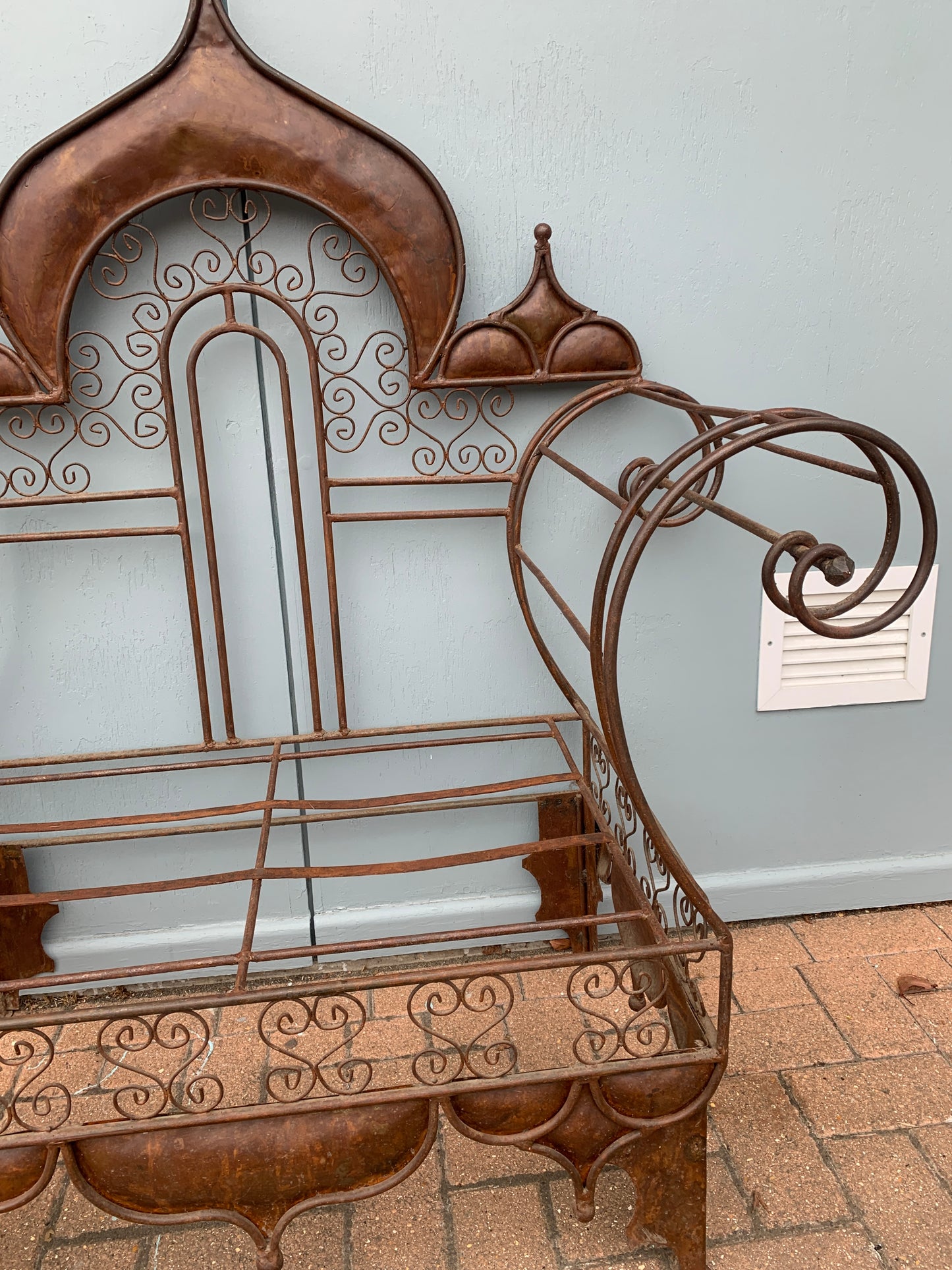 Grand Vintage Moorish Wrought Metal Window Settee or Architectural Garden Bench