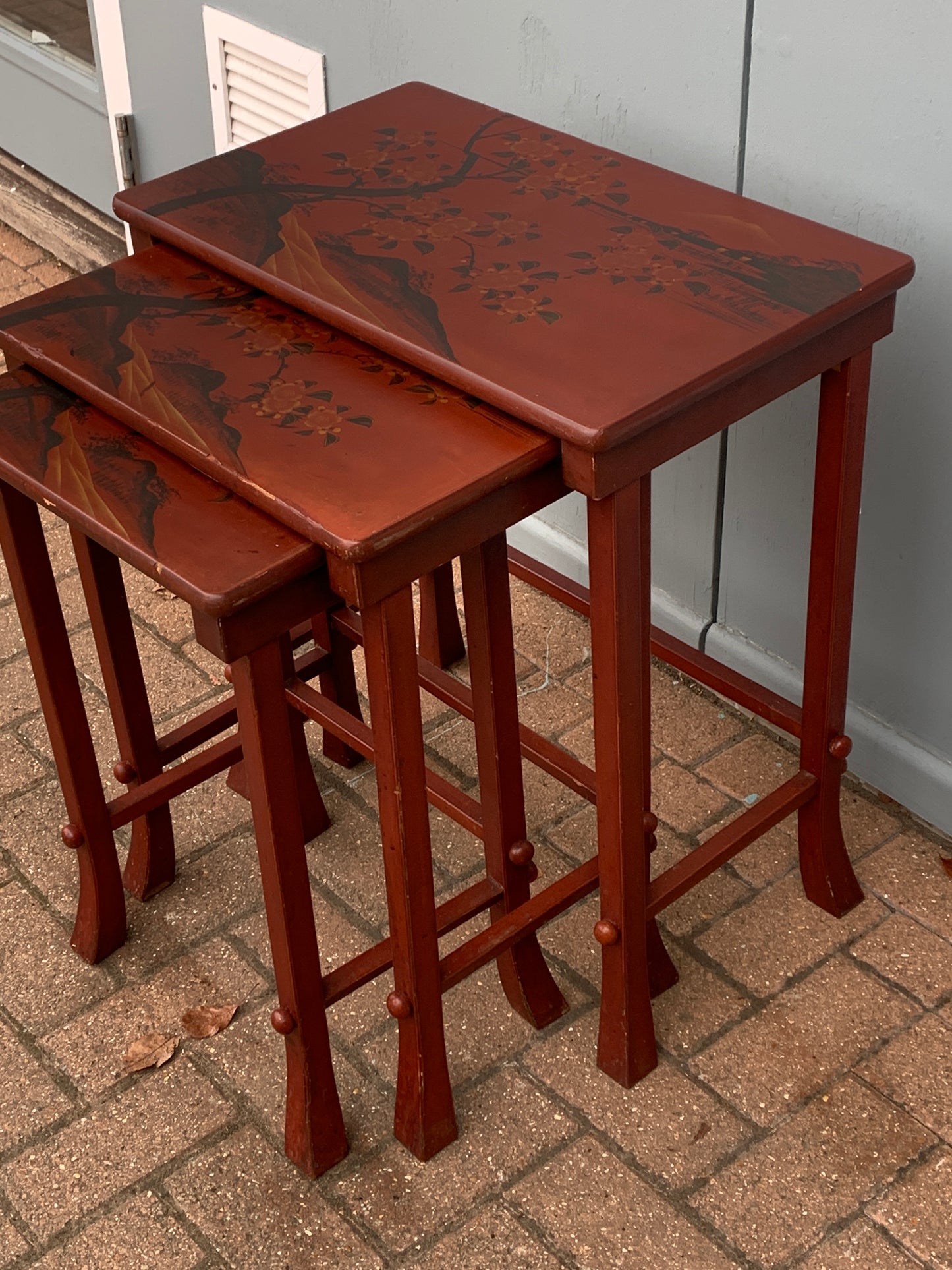 Antique Nest of 3 Occasional Side Tables, Oriental, Japanned, Victorian, C.1900