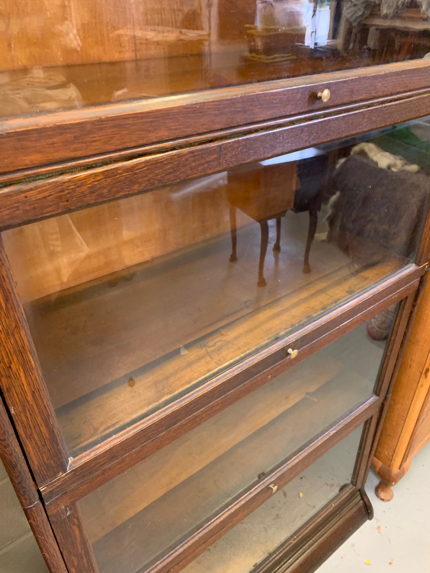 Antique Gunn, Four Stack Waterfall Oak Sectional Barristers Bookcases