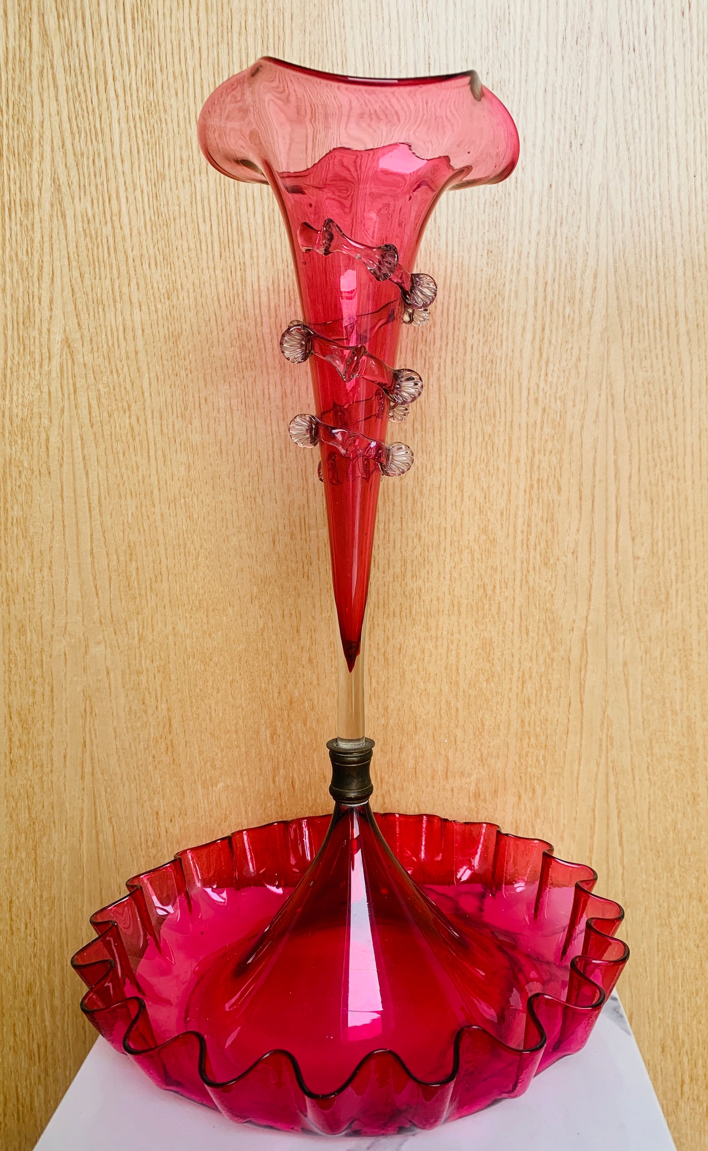 Antique Victorian 1880's Ruby / Cranberry Glass Epergne Table Centrepiece