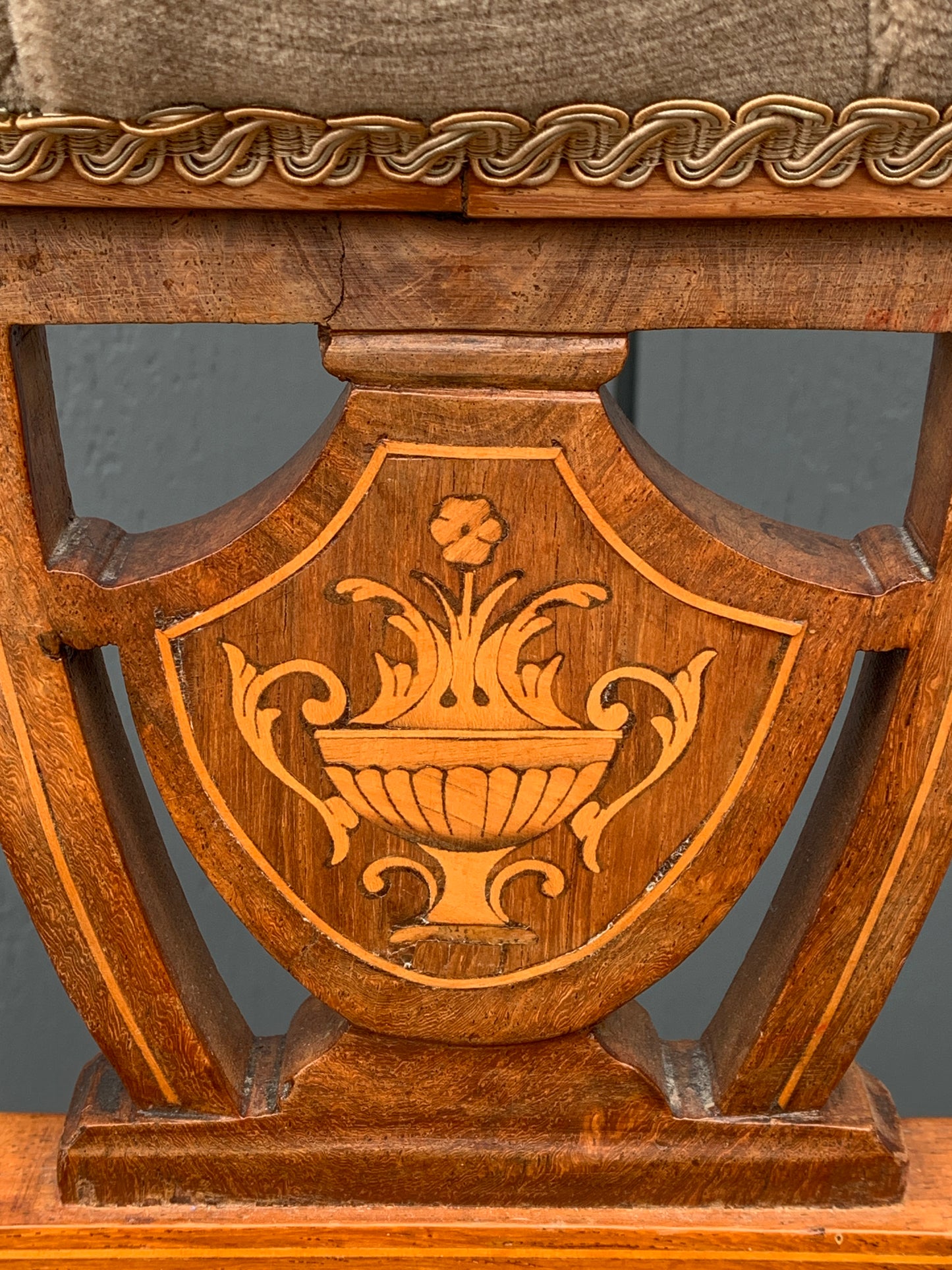 Victorian Walnut Parlour Two Seater Settee on Castors, Marquetry Inlay