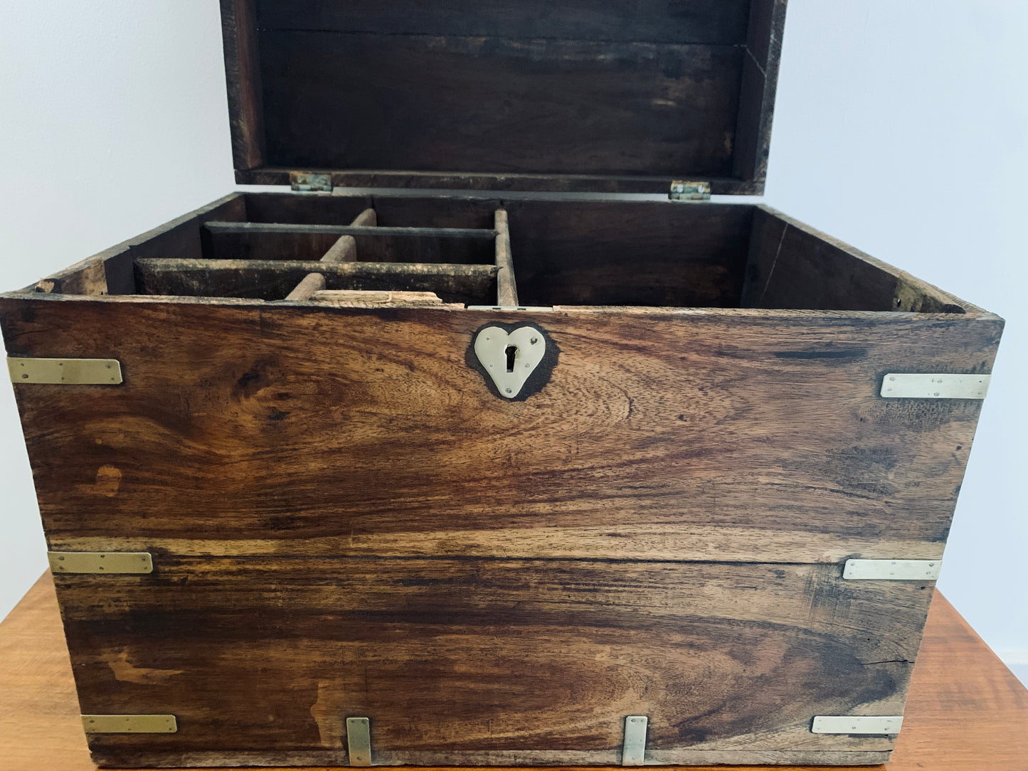 19th Victorian Brass Bound Teak Wood Campaign Chest, Liquor Box