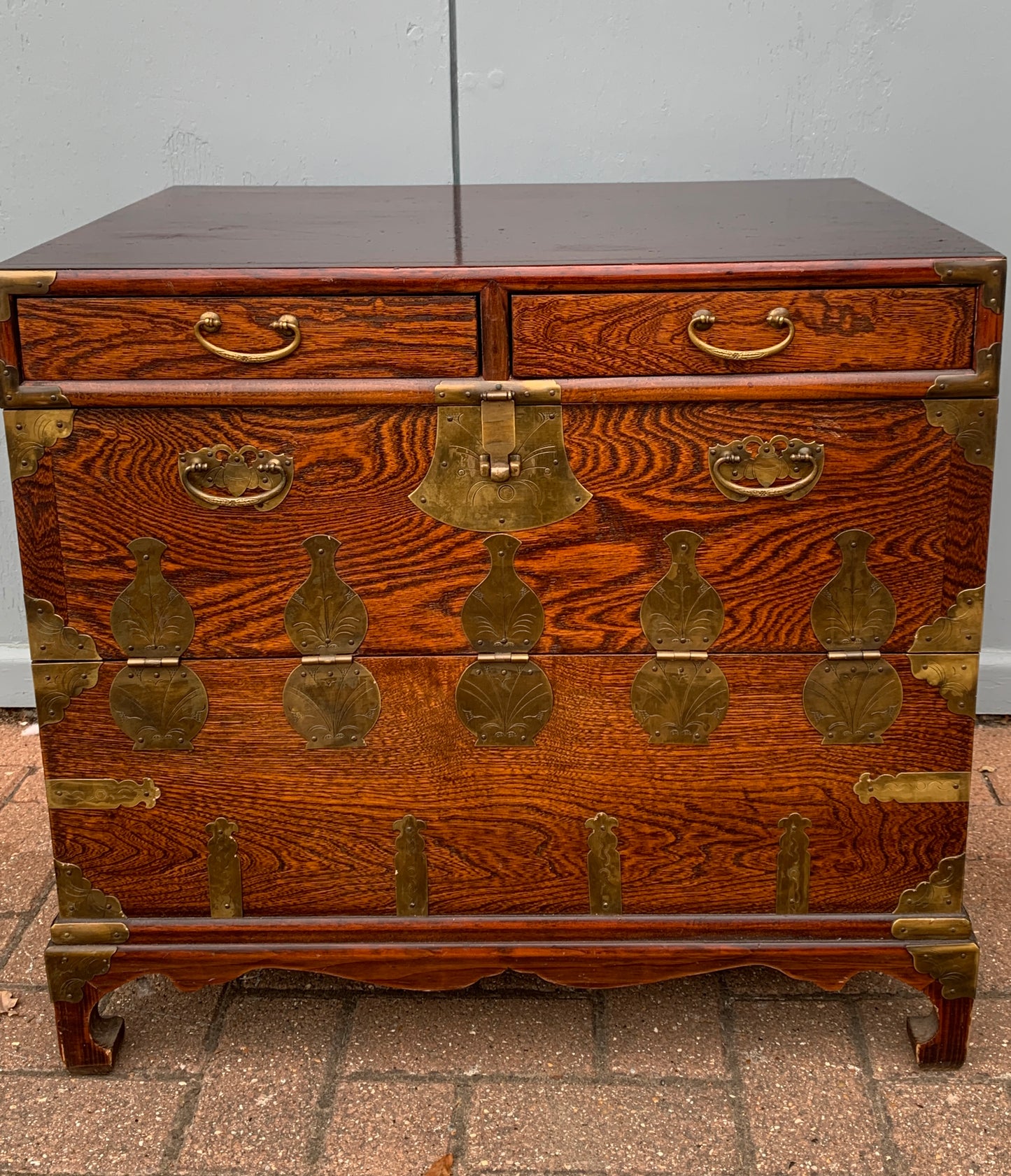 Antique Korean Bandaji / Tansu Chest with Working Fish Lock and Hanji Calligraphy Lining
