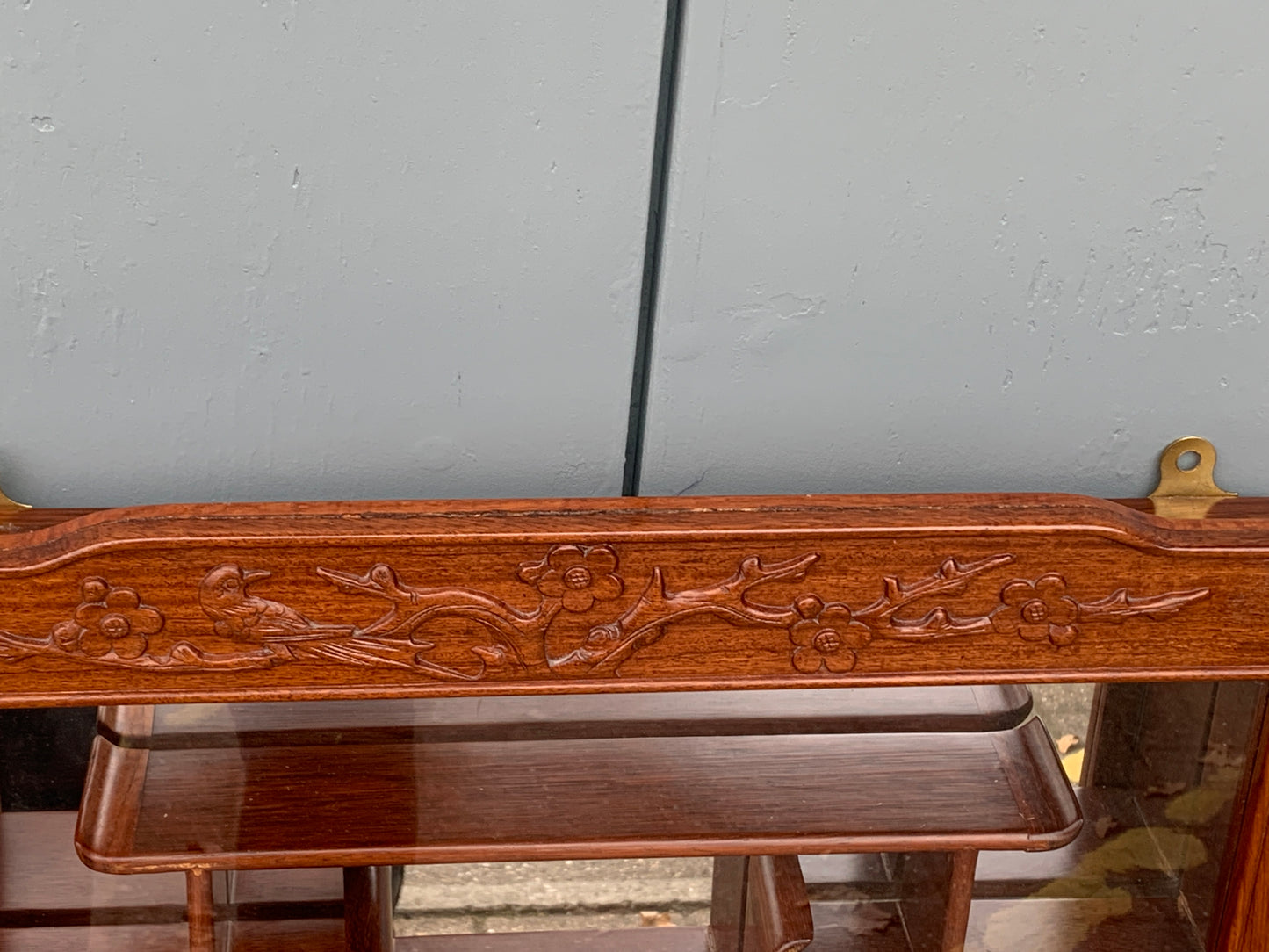 Oriental Hardwood 'Puzzle' Display Cabinet with Mirrored Back with Lock & Key.