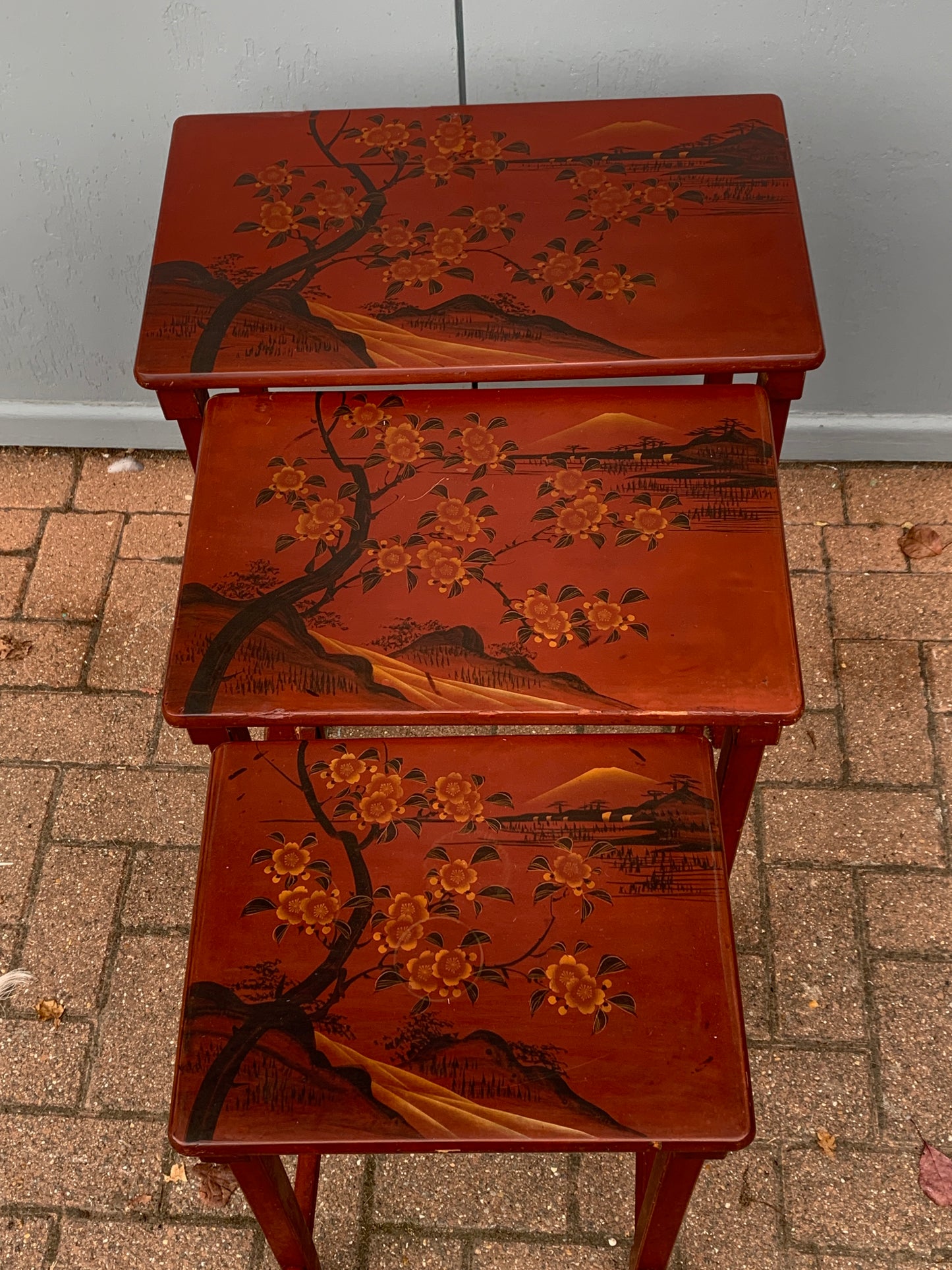 Antique Nest of 3 Occasional Side Tables, Oriental, Japanned, Victorian, C.1900