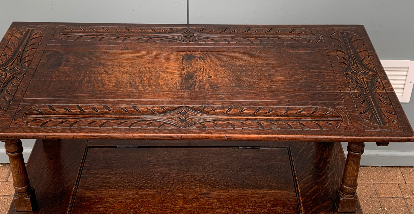 Victorian Solid Carved Oak Monks Bench, 1800's Settle