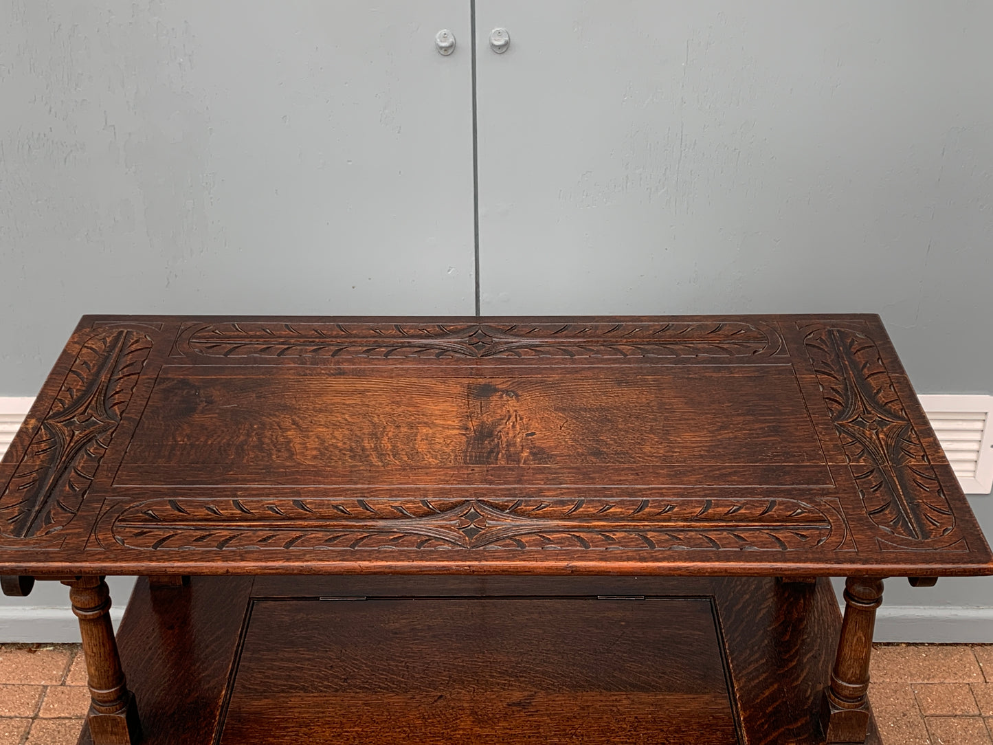 Victorian Solid Carved Oak Monks Bench, 1800's Settle