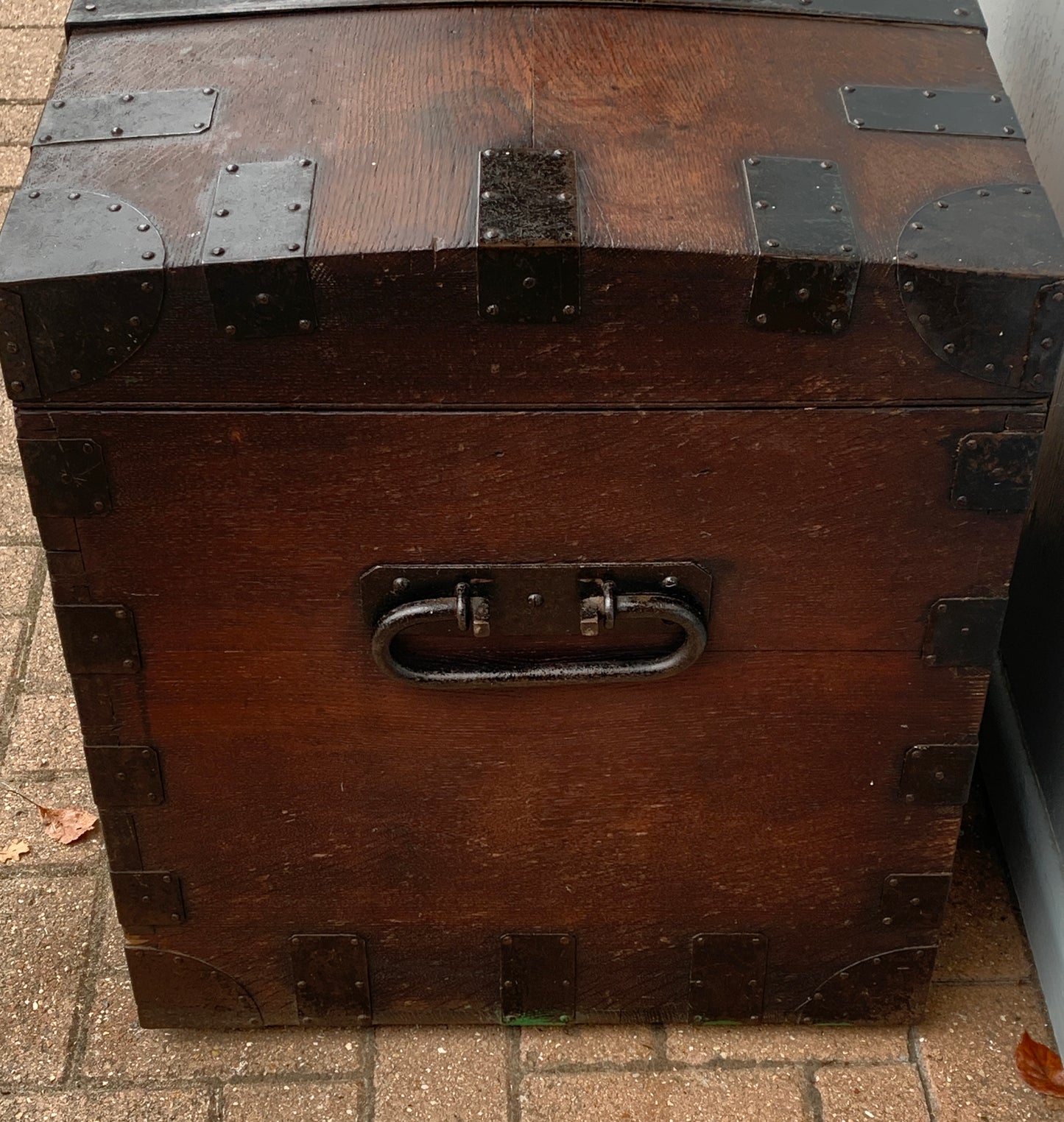 Antique English, Oak and Bound Iron Storage Trunk, Silver Chest, Campaign Chest, c 1800's.