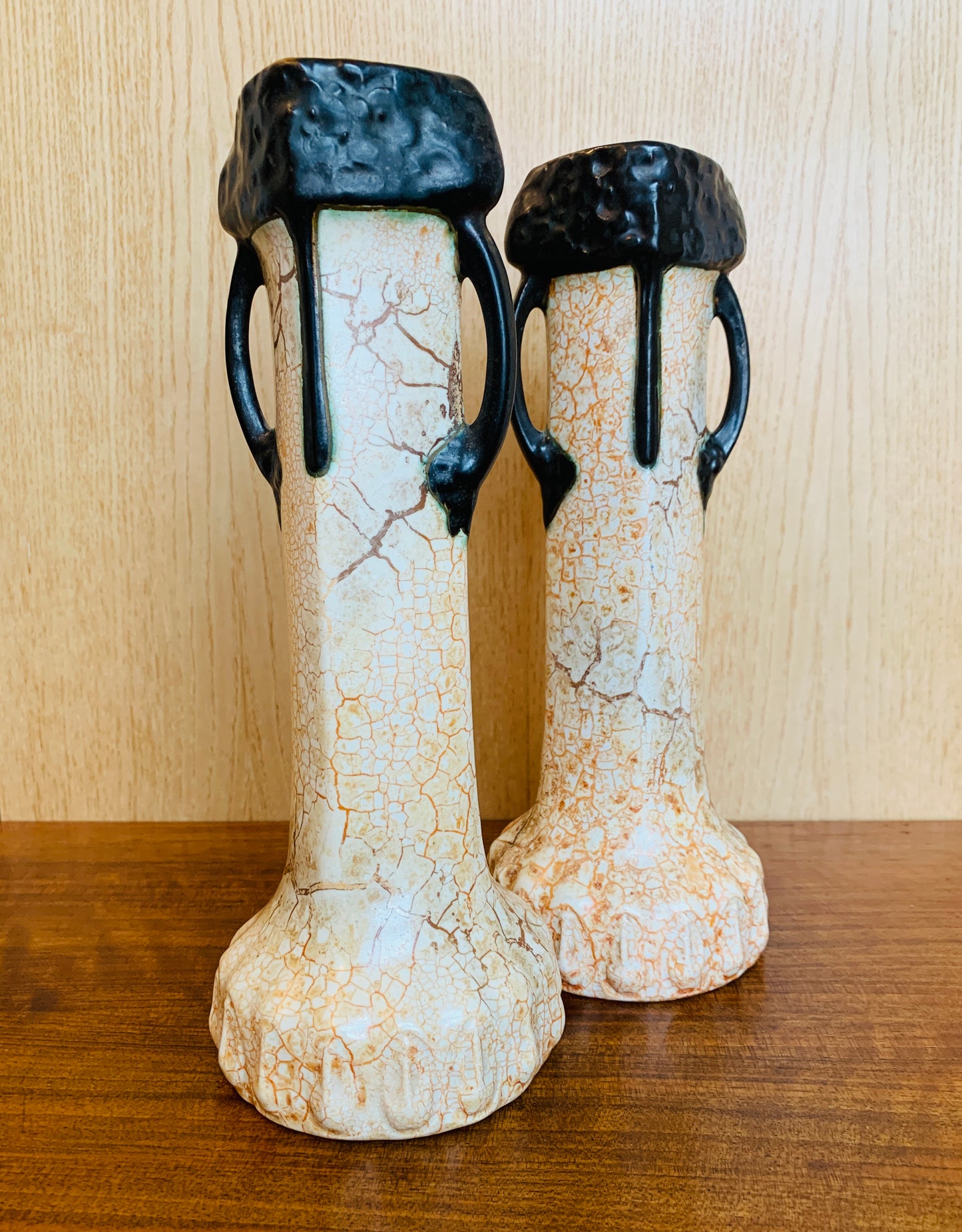 Pair of Antique Art Deco, Ditmar Urbach 'Alienware' Double Handled Vases