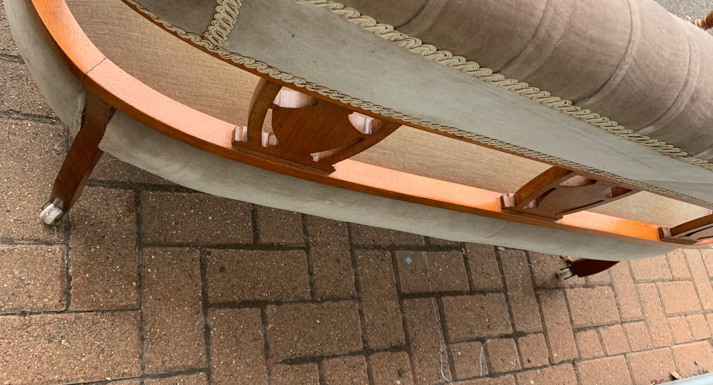 Victorian Walnut Parlour Two Seater Settee on Castors, Marquetry Inlay