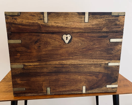 19th Victorian Brass Bound Teak Wood Campaign Chest, Liquor Box