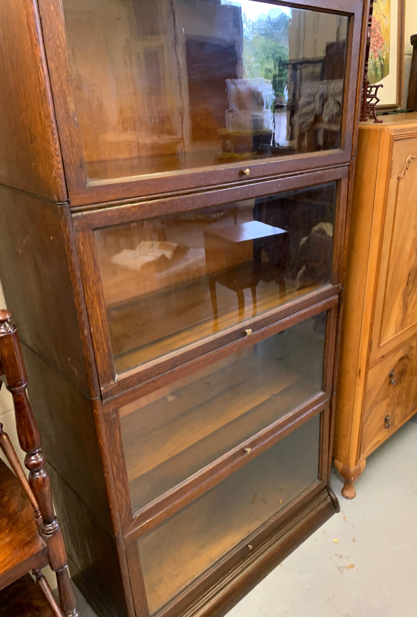 Antique Gunn, Four Stack Waterfall Oak Sectional Barristers Bookcases
