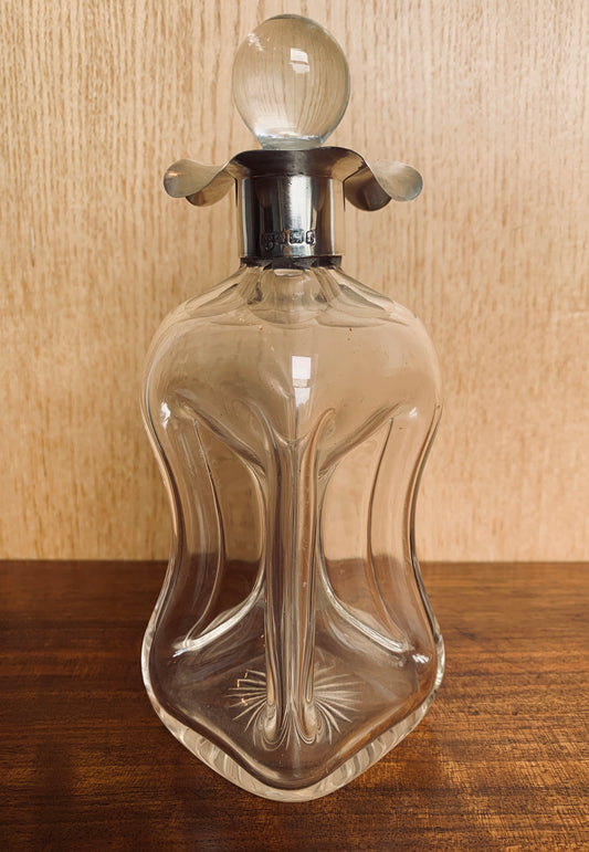 Exceptional Antique 1898 Sterling Silver and Glass 'Glug Glug' Decanter