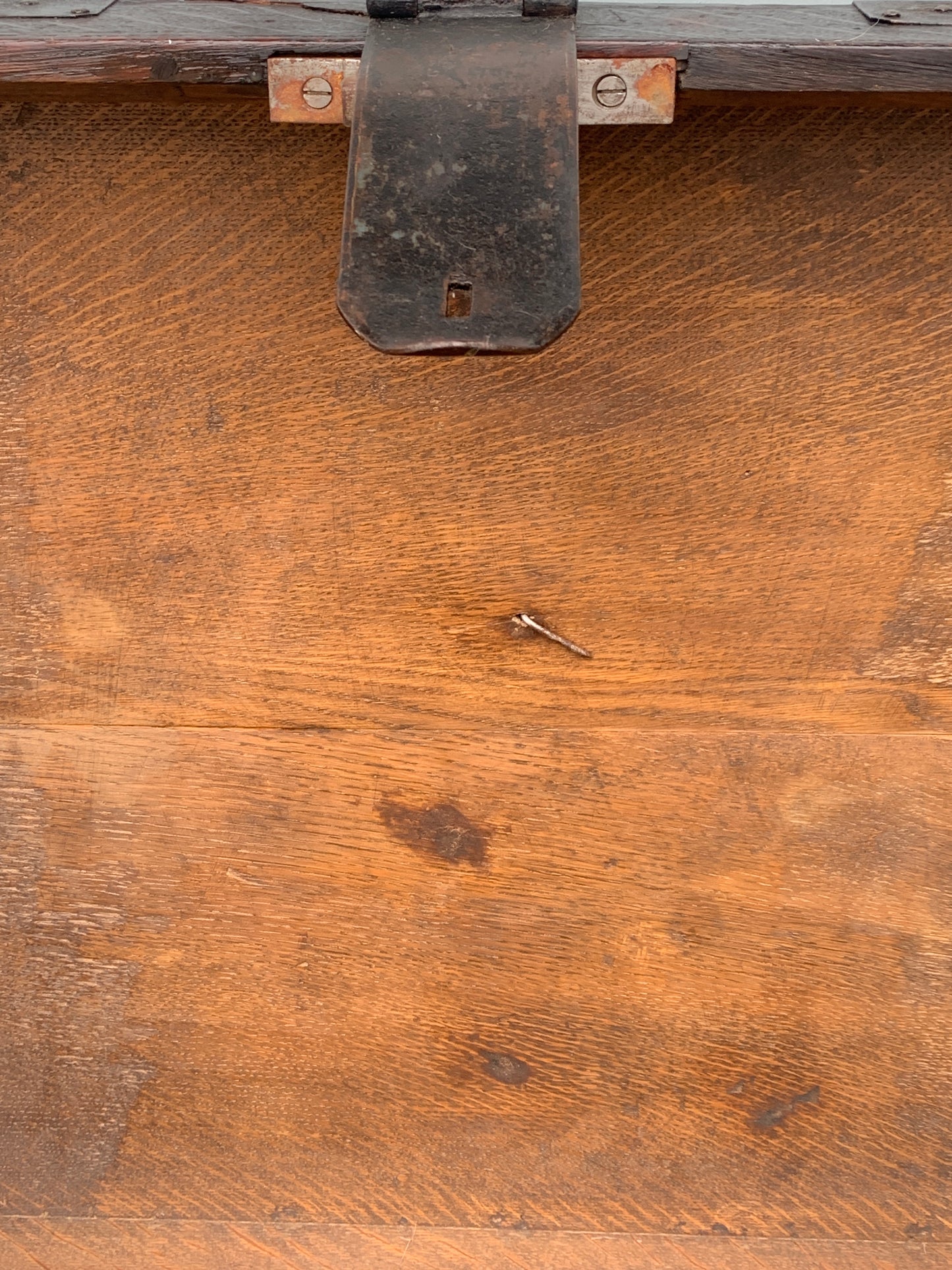 Antique English, Oak and Bound Iron Storage Trunk, Silver Chest, Campaign Chest, c 1800's.