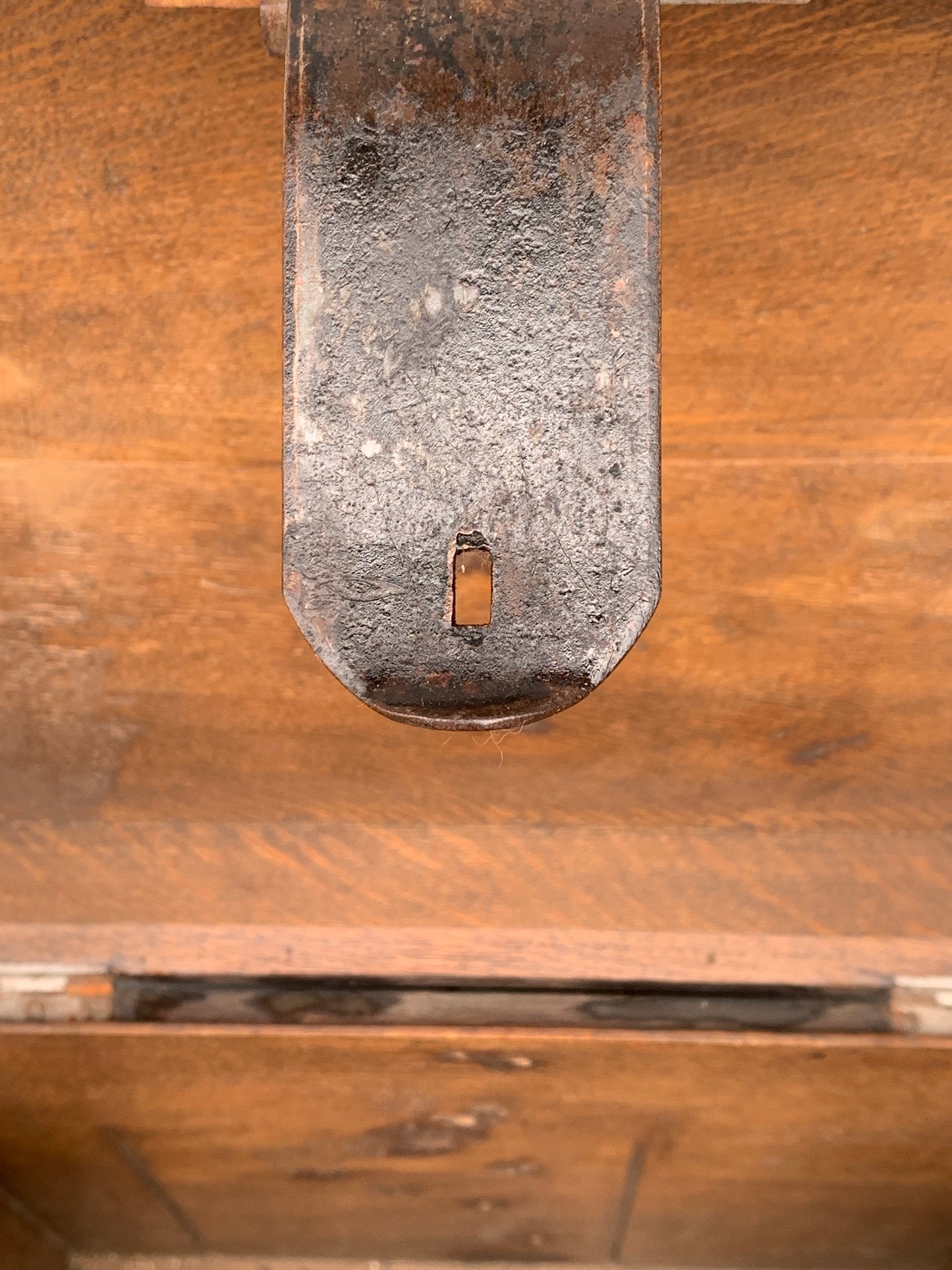 Antique English, Oak and Bound Iron Storage Trunk, Silver Chest, Campaign Chest, c 1800's.