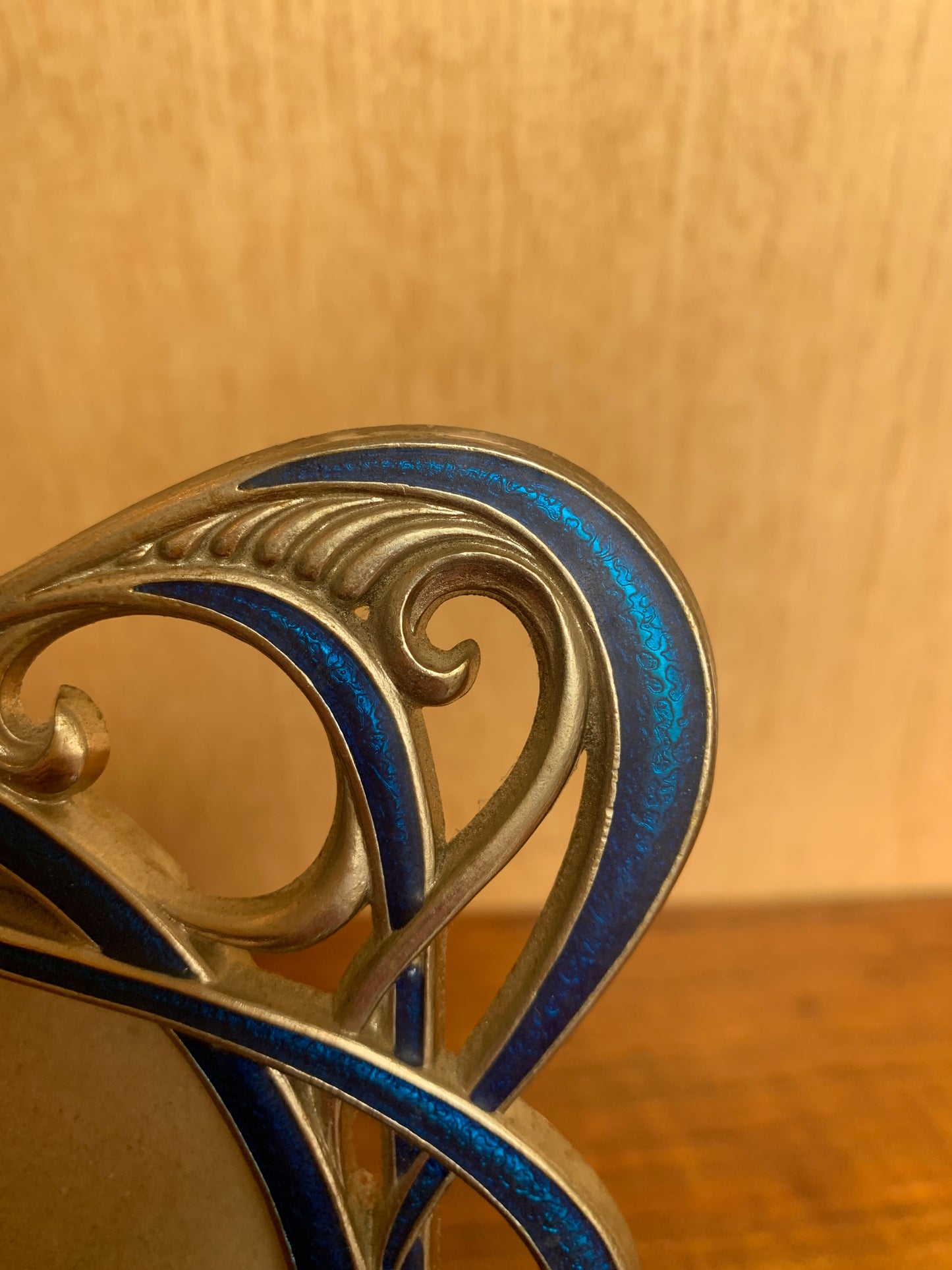 Vintage Art Nouveau Style Metal & Enamel Swirl Photo Frame