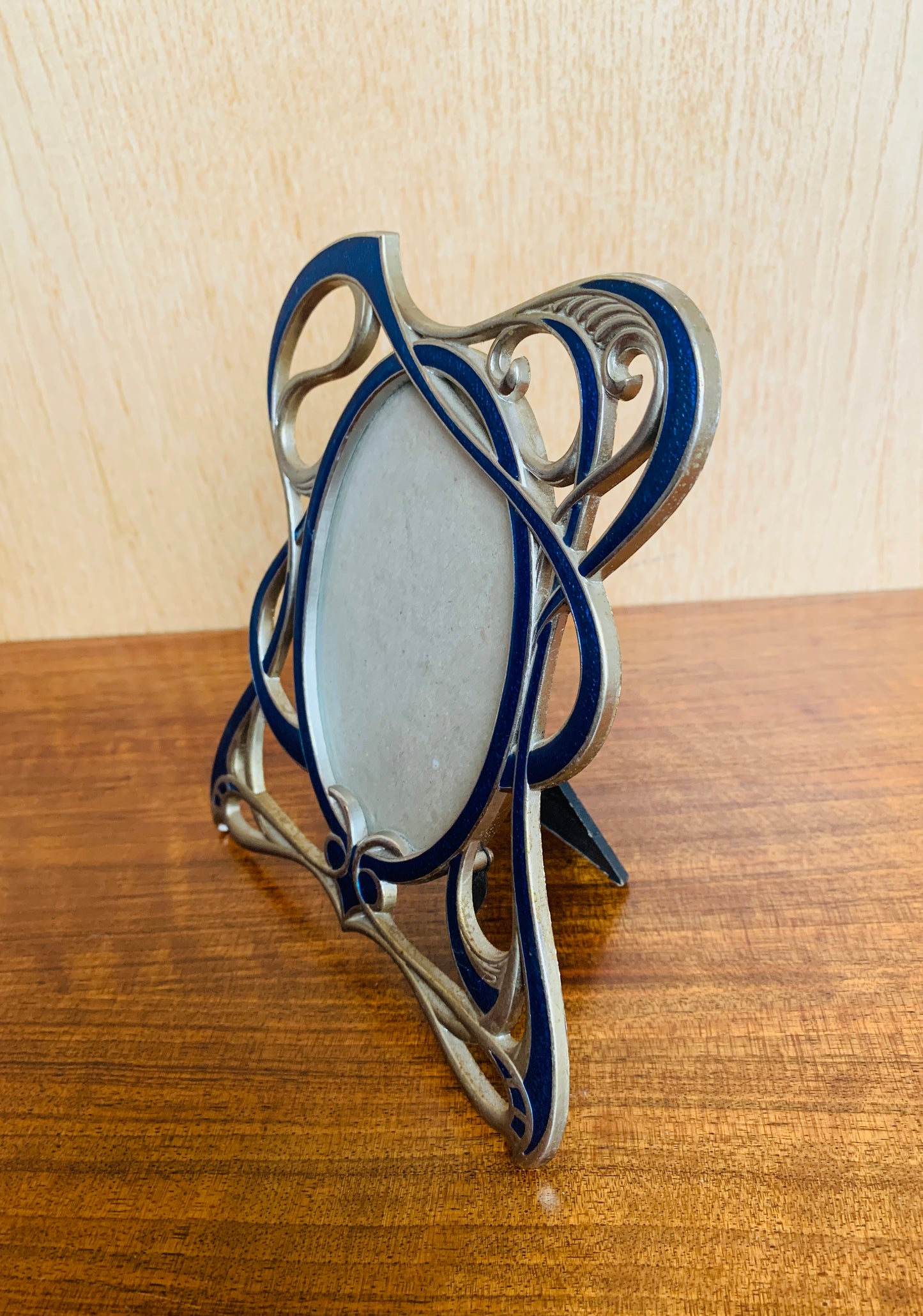 Vintage Art Nouveau Style Metal & Enamel Swirl Photo Frame