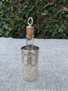 Antique 1908 Art Nouveau Edwardian Silver Sleeved Glass Scent Bottle (Henry Matthews, Birmingham)